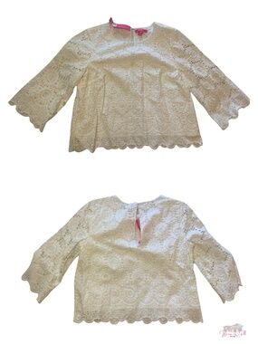 Lilly Pulitzer Marella Top White Floral Scallop Eyelet XL NWT